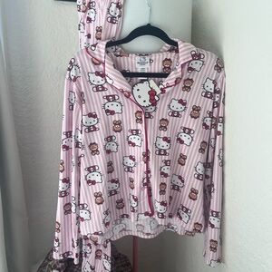 Hello Kitty and Bear Chum Pink Striped Christmas Pajamas Two Piece Set - Size M